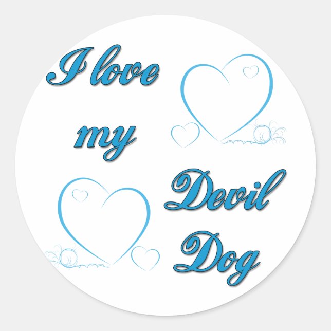 Sticker Rond USMC I Love My Devil Chien (Devant)