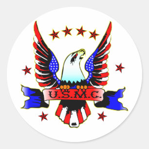 Sticker Rond USMC Old School Rouge blanc et bleu tatouage d'aig