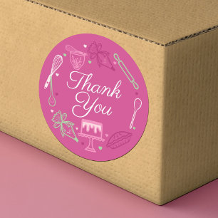 Sticker Rond Ustensile de cuisson et de Cuisine Merci rose et v