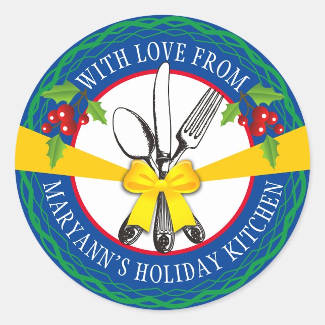 Sticker Rond ustensiles bow personnalisés cookies de Noël nourr (Devant)