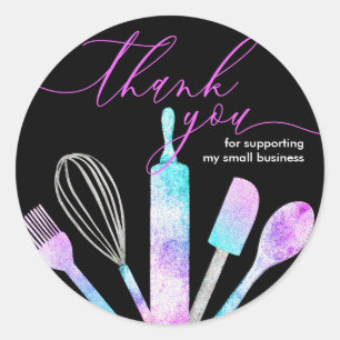 Sticker Rond Ustensiles de boulangerie pour pâtissier noir merc