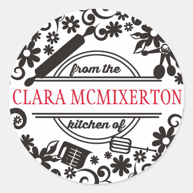 Sticker Rond ustensiles de cuisine de cuisson fleur de la cuisi (Devant)