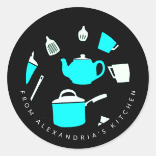 Sticker Rond Ustensiles de cuisine et articles de cuisine   De 