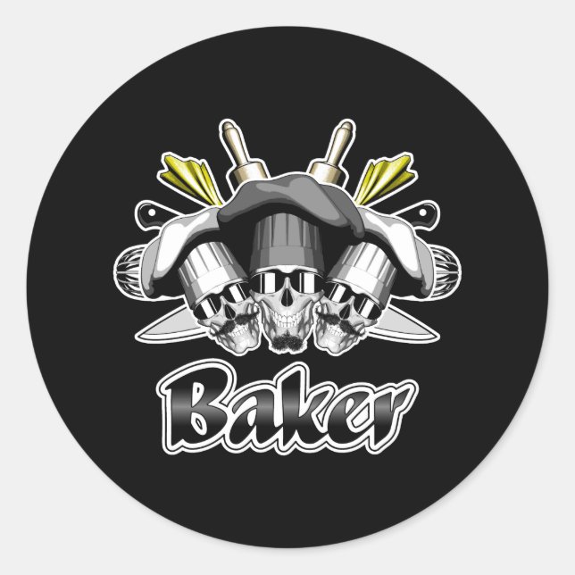 Sticker Rond Ustensiles de cuisine et de crâne Baker (Devant)