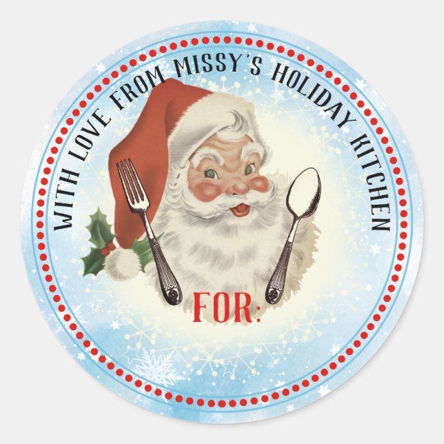 Sticker Rond ustensiles père Noël de la cuisine de Noël (Devant)