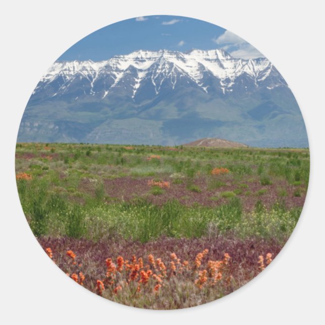 Sticker Rond Utah, USA. Le mont Timpanogos s'élève au-dessus (Devant)