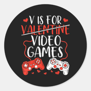 Sticker Rond V Est Pour Jeux Vidéos Valentine Gamer Valentines
