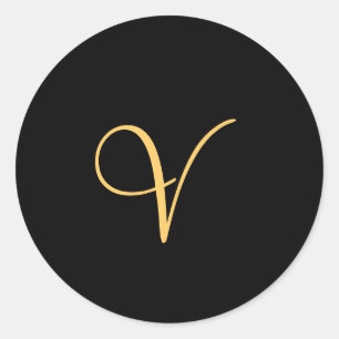 Sticker Rond V initial de couleur or sur le monogramme noir
