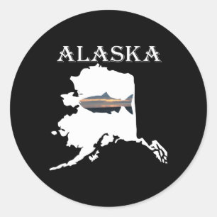 Sticker Rond Vacances Alaskan Saumon Pêche Alaska