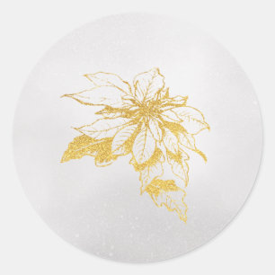 Sticker Rond Vacances botaniques d'or Poinsettia