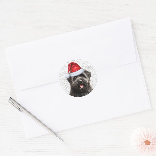 Sticker Rond Vacances Bouvier des Flandres Chien à Santa Hat (Enveloppe)