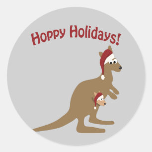 Sticker Rond Vacances chanceuses ! Noël Kangaroo