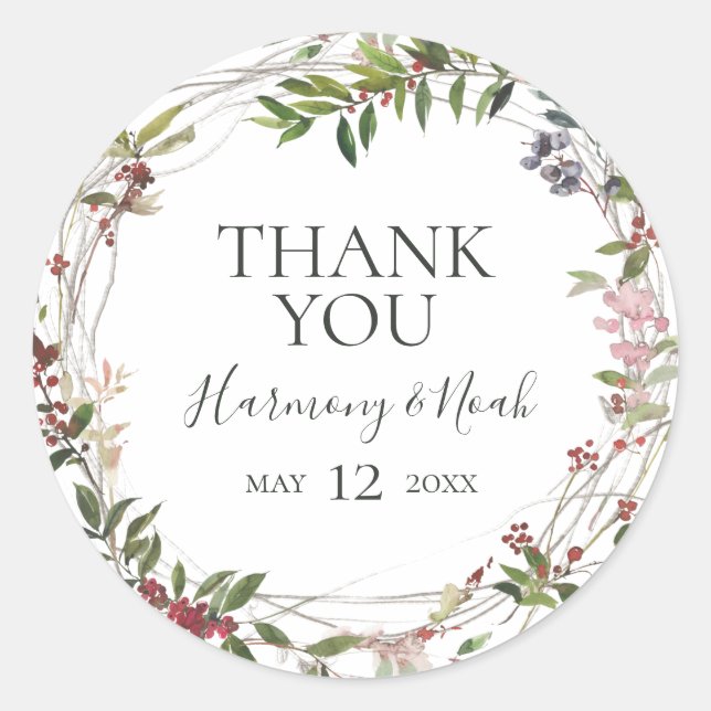 Sticker Rond Vacances Chic Botanique Merci Mariage Favor Cla (Devant)