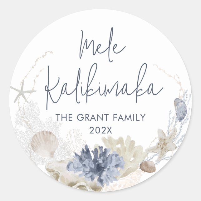 Sticker Rond Vacances côtières de Mele Kalikimaka (Devant)