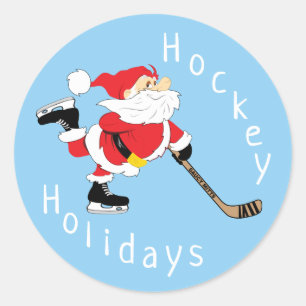 Sticker Rond Vacances de hockey Père Noël Patinage Noël