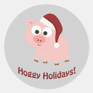 Sticker Rond Vacances de Hoggy ! Porc de Père Noël
