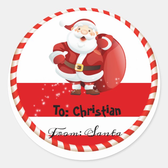 Sticker Rond Vacances de Noël de Père Noël à (Devant)