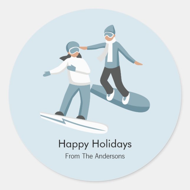 Sticker Rond Vacances de Noël en famille d'hiver (Devant)