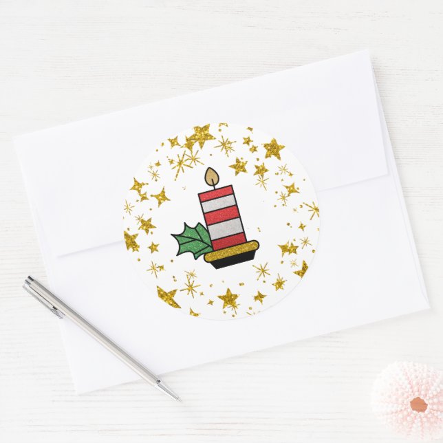 Sticker Rond Vacances de Noël Gold Stars Parties scintillant au (Enveloppe)