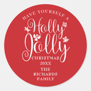Sticker Rond Vacances de Noël Holly Jolly Nom de la famille