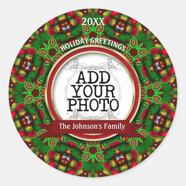 Sticker Rond Vacances de Noël Photo de famille Momento (Devant)
