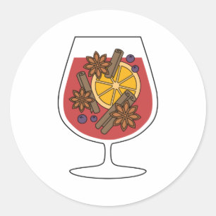 Sticker Rond Vacances de Noël vin roux rouge cocktail épicé