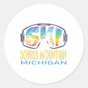 Sticker Rond Vacances de ski à Ski Schuss Mountain Michigan