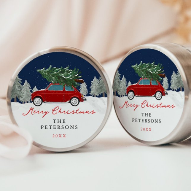 Sticker Rond Vacances d'hiver Camion rouge Cadeaux de Noël (Créateur téléchargé)