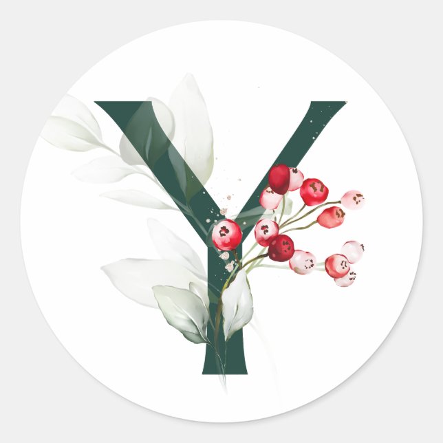 Sticker Rond Vacances d'hiver MONOGRAMME baies de poinsettia ro (Devant)