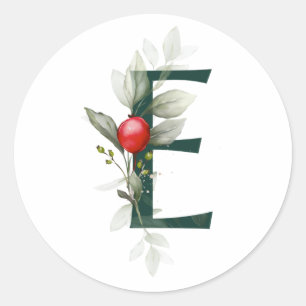 Sticker Rond Vacances d'hiver MONOGRAMME poinsettia rouge baies