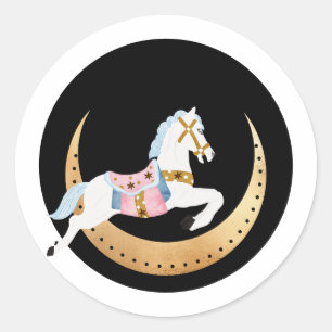 Sticker Rond Vacances d'hiver rose cheval coton