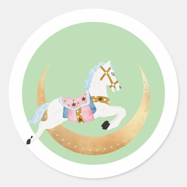 Sticker Rond Vacances d'hiver rose cheval coton (Devant)
