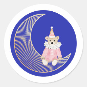 Sticker Rond Vacances d'hiver rose ours coton