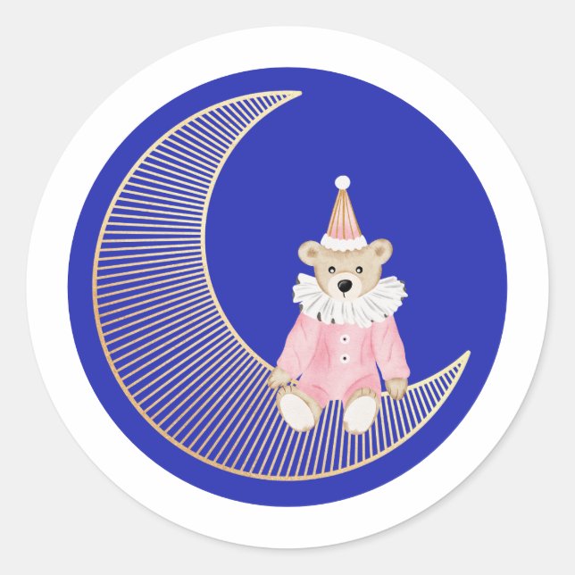 Sticker Rond Vacances d'hiver rose ours coton (Devant)