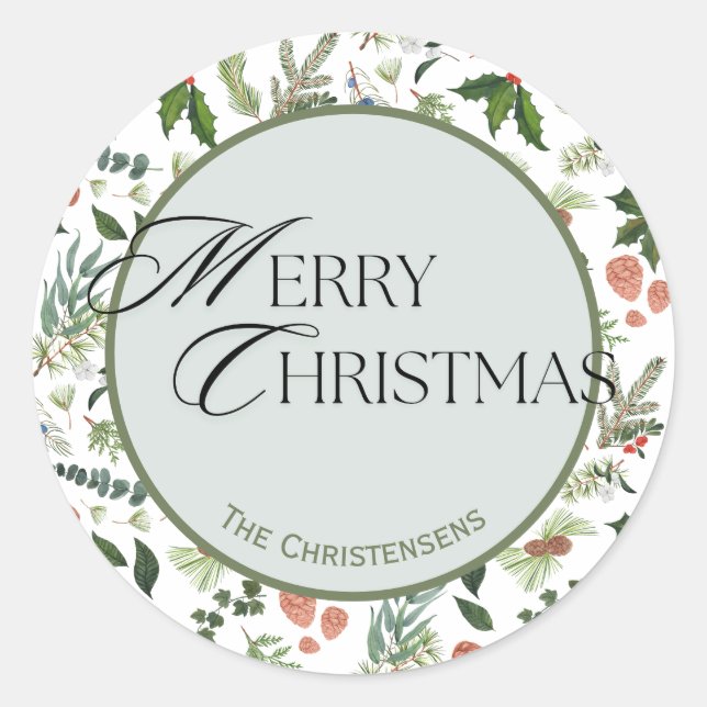 Sticker Rond Vacances en bois hivernal (Devant)