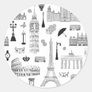 Sticker Rond Vacances En Europe Motif