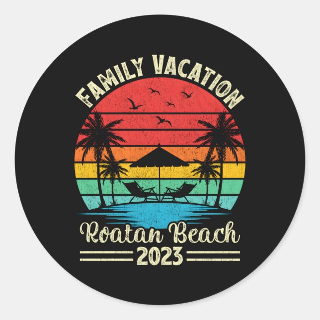 Sticker Rond Vacances en famille 2023 Honduras Roatan Beach (Devant)