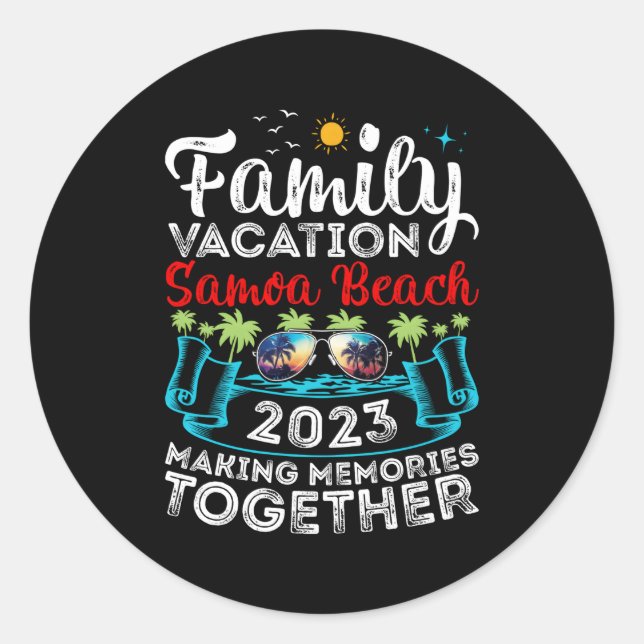 Sticker Rond Vacances en famille 2023 Polynésie Samoa Beach (Devant)