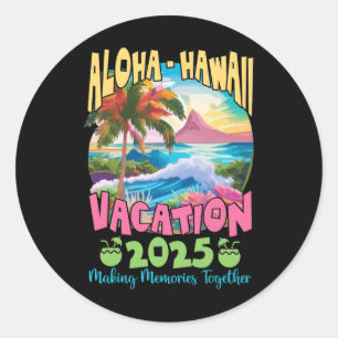 Sticker Rond Vacances en famille 2025 Aloha Hawaii Hawaii Match