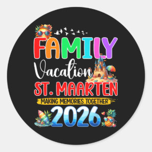Sticker Rond Vacances en famille à St Maarten 2026 Été tenue co