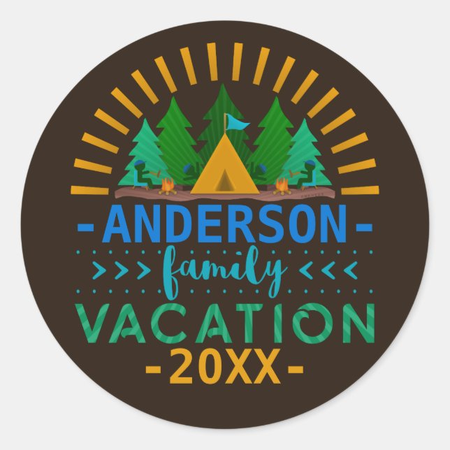 Sticker Rond Vacances en famille Camping Voyage | Année du nom  (Devant)