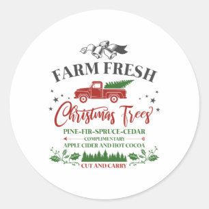 Sticker Rond Vacances en famille Ferme Vintage Fraîches Arbres 