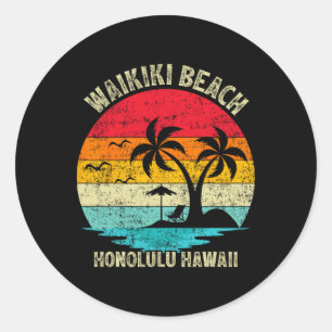 Sticker Rond Vacances en famille Vintage Rétro Honolulu Hawaii