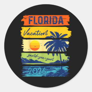 Sticker Rond Vacances en Floride 2026 Mer Sable Plage Été Voyag