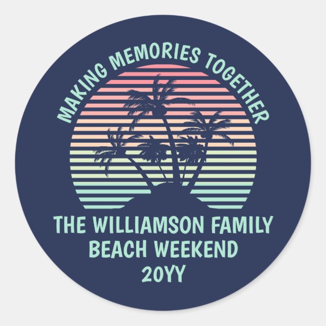 Sticker Rond Vacances familiales personnalisées Retro Tropical  (Devant)