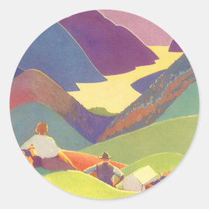 Sticker Rond Vacances familiales vintage, pique-nique dans les