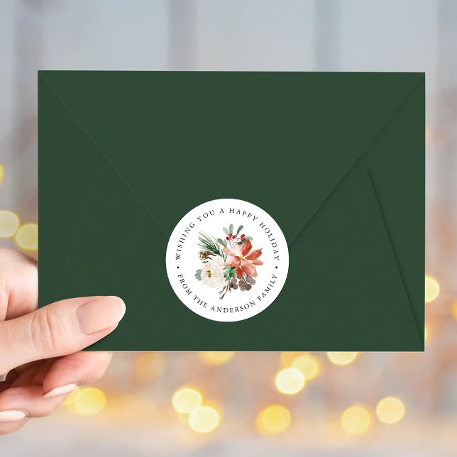 Sticker Rond Vacances florales d'hiver (Créateur téléchargé)