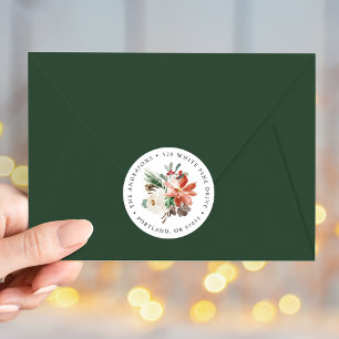 Sticker Rond Vacances florales d'hiver Retours Adresse Étiquett