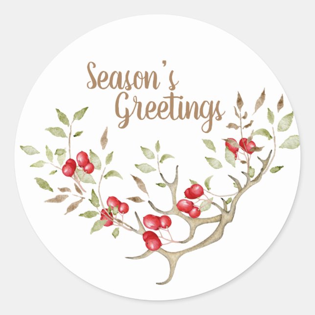Sticker Rond Vacances Florales Joyeuses Fêtes Aquarelle Rouge (Devant)