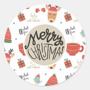 Sticker Rond Vacances froides hiver Noël Rustique Kraft Favoris